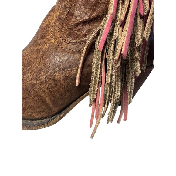 Junk Gypsy by Lane "Spirit Animal" Brown Leather Western Boots 8.5 Fringe Bootie - Picture 5 of 16